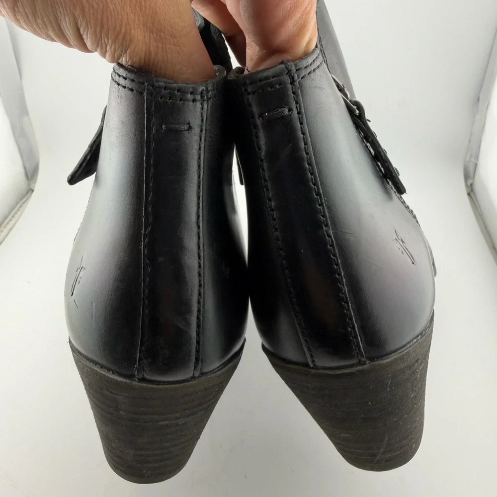 Frye Judith Double Zip Ankle Boots 8M‎ Black Leather Pointed Toe FR40838
